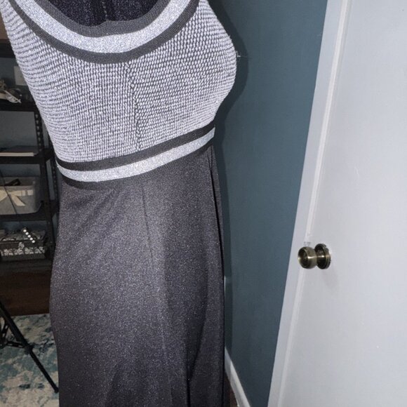 Vintage 60's 70's Mod Empire Waist  Silver Black Halter Knit Maxi Dress XS/S - Picture 9 of 16